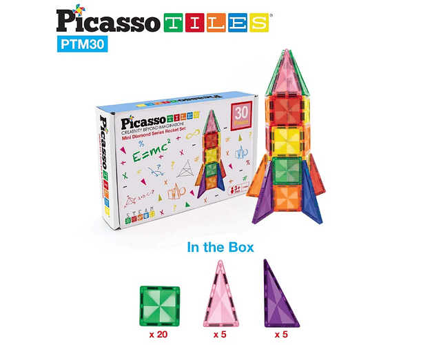 Picasso Tiles - Ladrilhos Magnéticos - Construção - Mini Diamond - Fogetão 30 peças