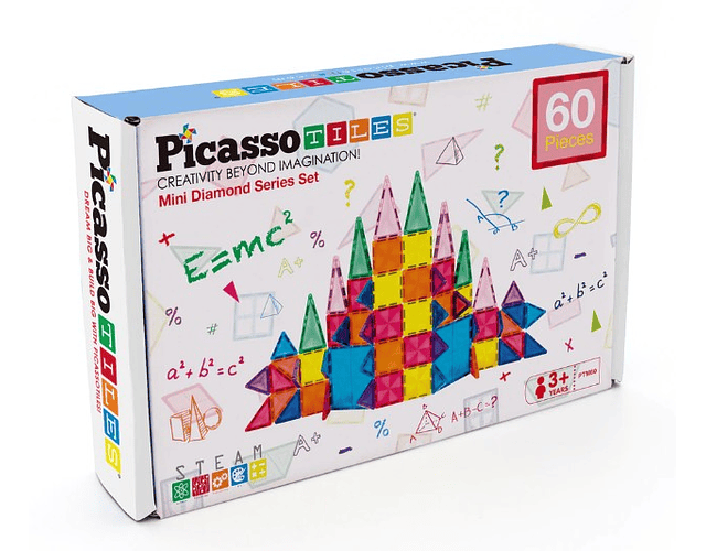 Picasso Tiles - Ladrilhos Magnéticos - Construção - Mini Diamond - Conjunto 60 peças