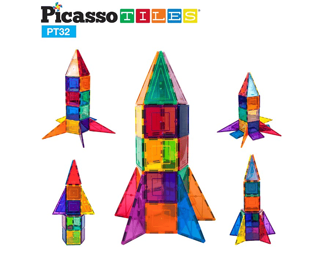 Picasso Tiles - Ladrilhos Magnéticos - Construção  - Foguetão - Conjunto 32 peças