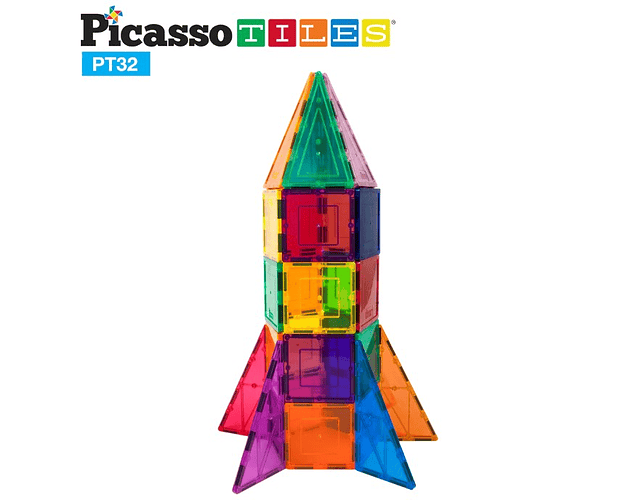 Picasso Tiles - Ladrilhos Magnéticos - Construção  - Foguetão - Conjunto 32 peças