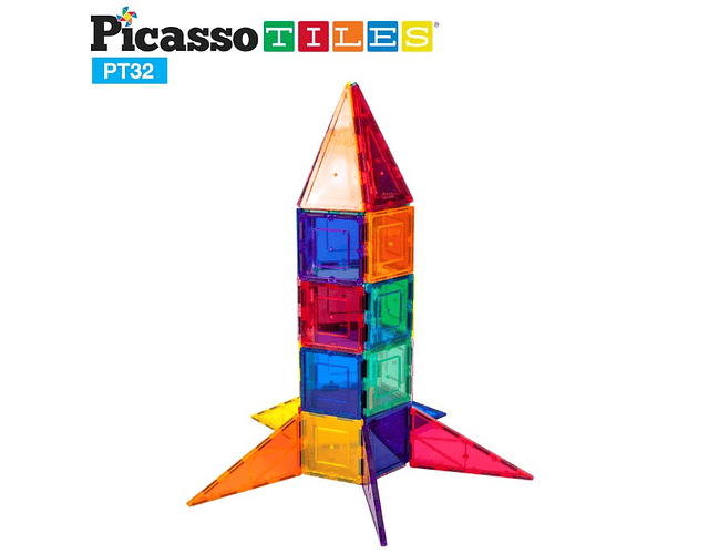 Picasso Tiles - Ladrilhos Magnéticos - Construção  - Foguetão - Conjunto 32 peças