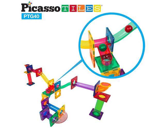 Picasso Tiles - Ladrilhos Magnéticos - Construção  - Pista de Corrida - Conjunto 40 peças