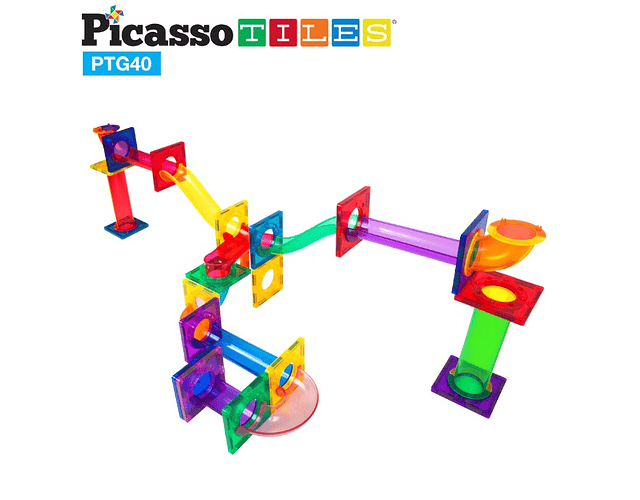 Picasso Tiles - Ladrilhos Magnéticos - Construção  - Pista de Corrida - Conjunto 40 peças