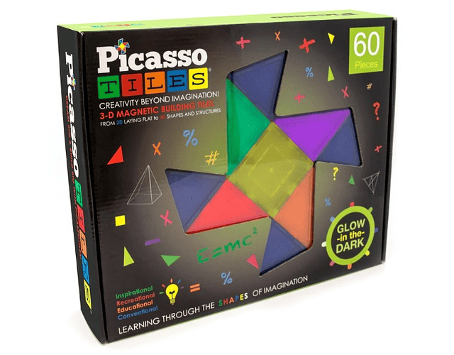 Picasso Tiles - Ladrilhos Magnéticos que Brilham no Escuro - Construção  - 60 peças