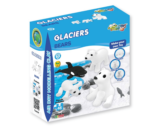 Jumping Clay - Ursos - Coleção Glaciares - Argila para Modelagem a Ar Seco - inclui puzzle 48 peças