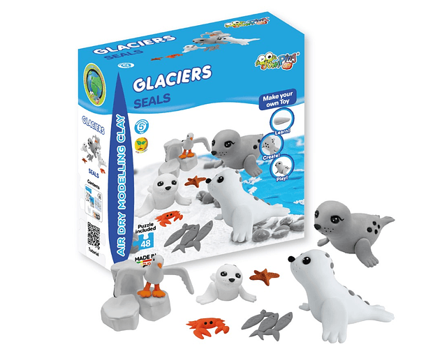 Jumping Clay - Focas - Coleção Glaciares - Kit de argila para modelagem a seco - inclui puzzle 48 peças