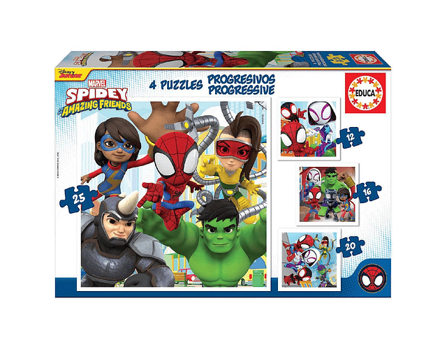 Educa - 4 puzzles progressivos - Spidey e os amigos - 12 a 25 peças