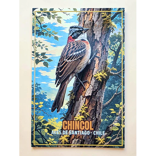 Postal con Lacado Chincol - Aves de Santiago.