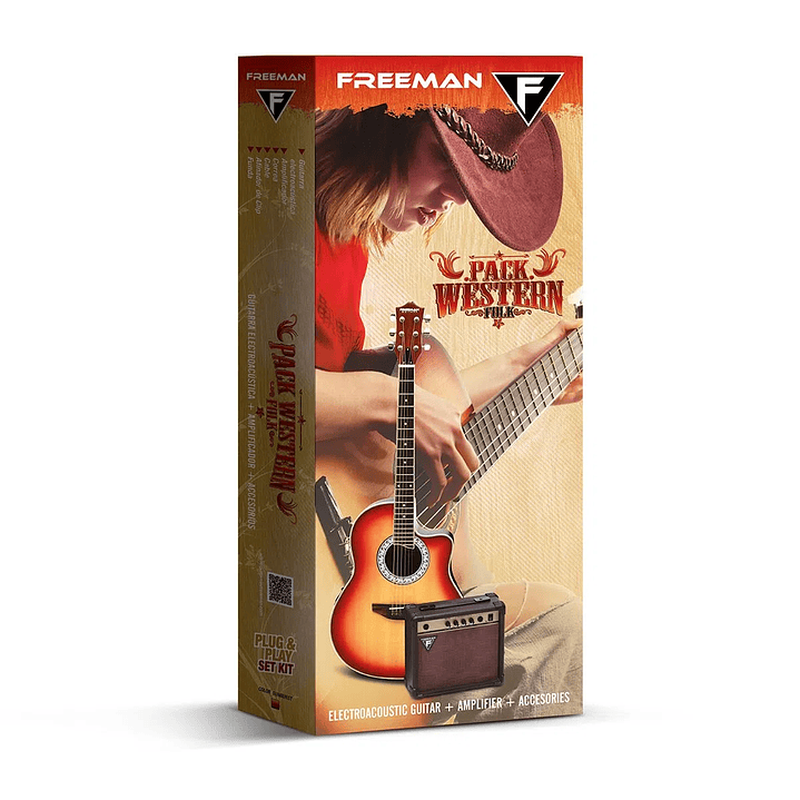 Pack de guitarra eléctroacústica Freeman Wertern - 3 Tone Sunburst