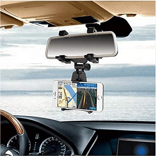 Porta celular para auto al espejo. Universal car rear view mirror mount 1