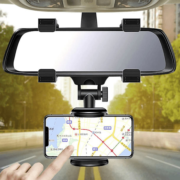 Porta celular para auto al espejo. Universal car rear view mirror mount 2