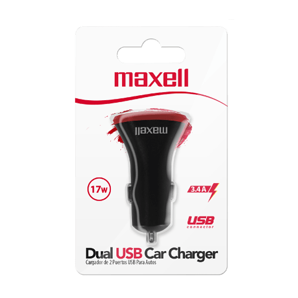 Cargador Para Auto Maxell Con 2 Puertos Carga Rápida Dual USB Car Charger 17W 3