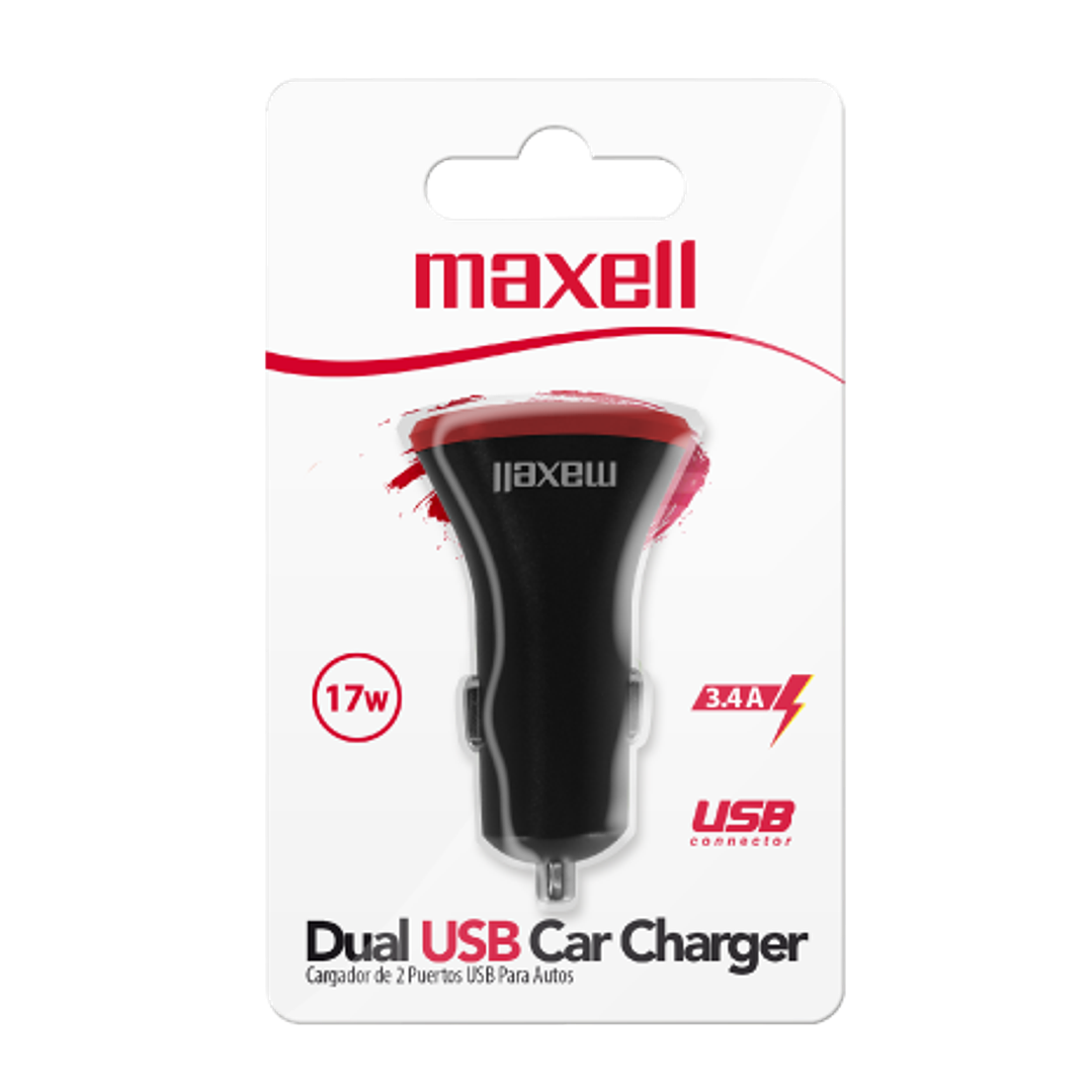 Cargador Para Auto Maxell Con 2 Puertos Carga Rápida Dual USB Car Charger 17W 3