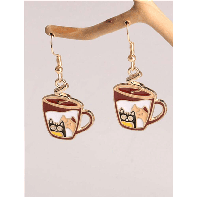 Aretes / Pendientes Tazas de cafe con gatos