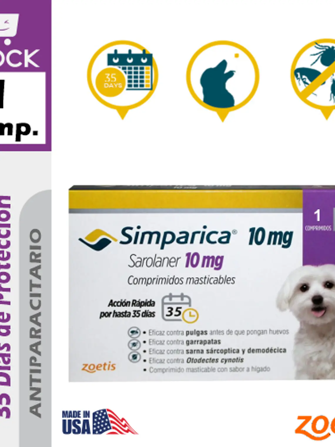 SIMPARICA PERRO 10 MG PARA 2.5 a 5 Kilos 1