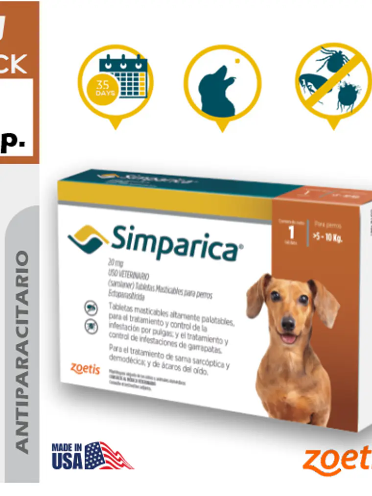 SIMPARICA PERRO 20 MG PARA 5.1 a 10 Kilos 1