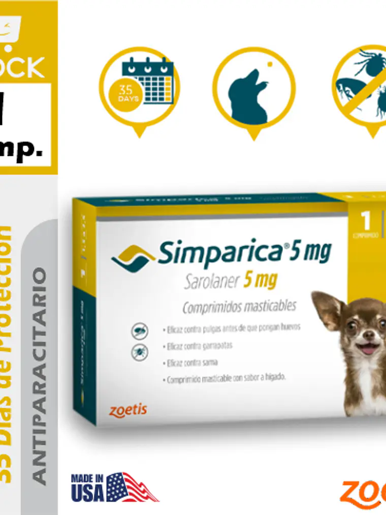 SIMPARICA PERRO 5 MG PARA 1.3 A 2.5 KG 2