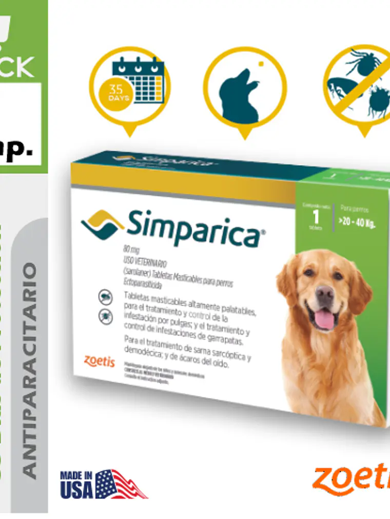 SIMPARICA 80 MG PARA 20 a 40 Kg 1
