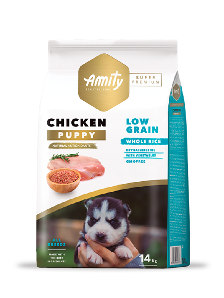 AMITY PERRO CACHORRO BAJO EN GRANOS POLLO 14 KG  1
