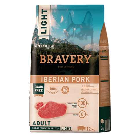 BRAVERY PERRO ADULTO LIGHT CERDO IBERICO 12 KG