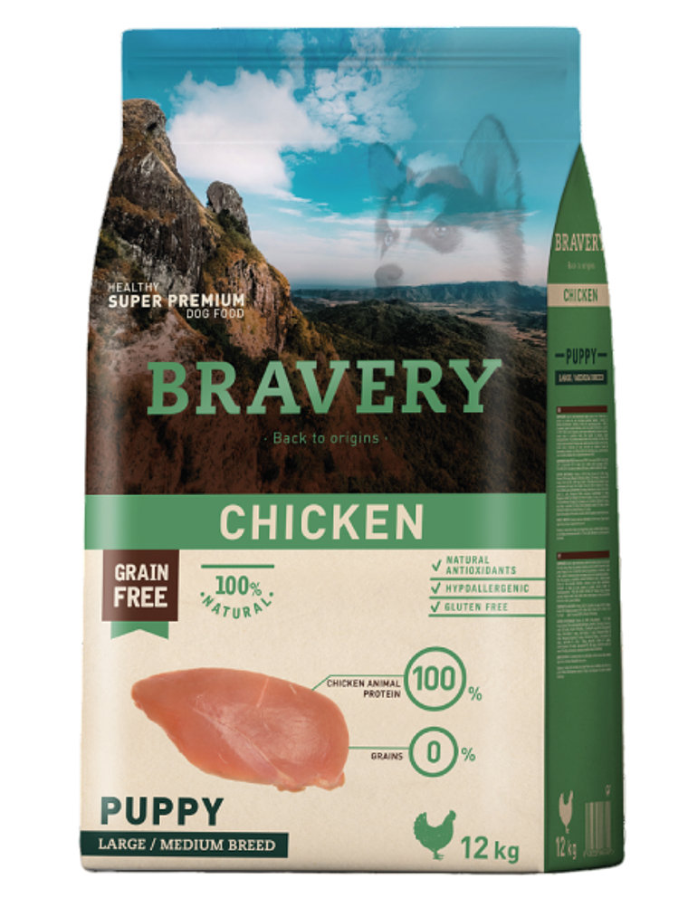 BRAVERY PERRO CACHORRO POLLO 12 KG 1
