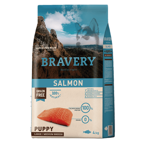 BRAVERY PERRO CACHORRO  MEDIANO/GRANDE SALMON 4 KG