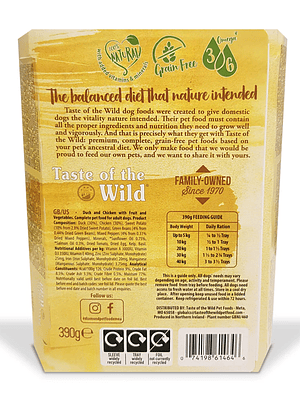 TASTE OF THE WILD PERRO HUMEDO PATO Y POLLO 390GRS