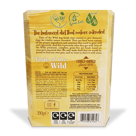 TASTE OF THE WILD PERRO HUMEDO PATO Y POLLO 390GRS