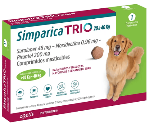 SIMPARICA TRIO PERRO PARA 20 a 40 KG  1 COMP