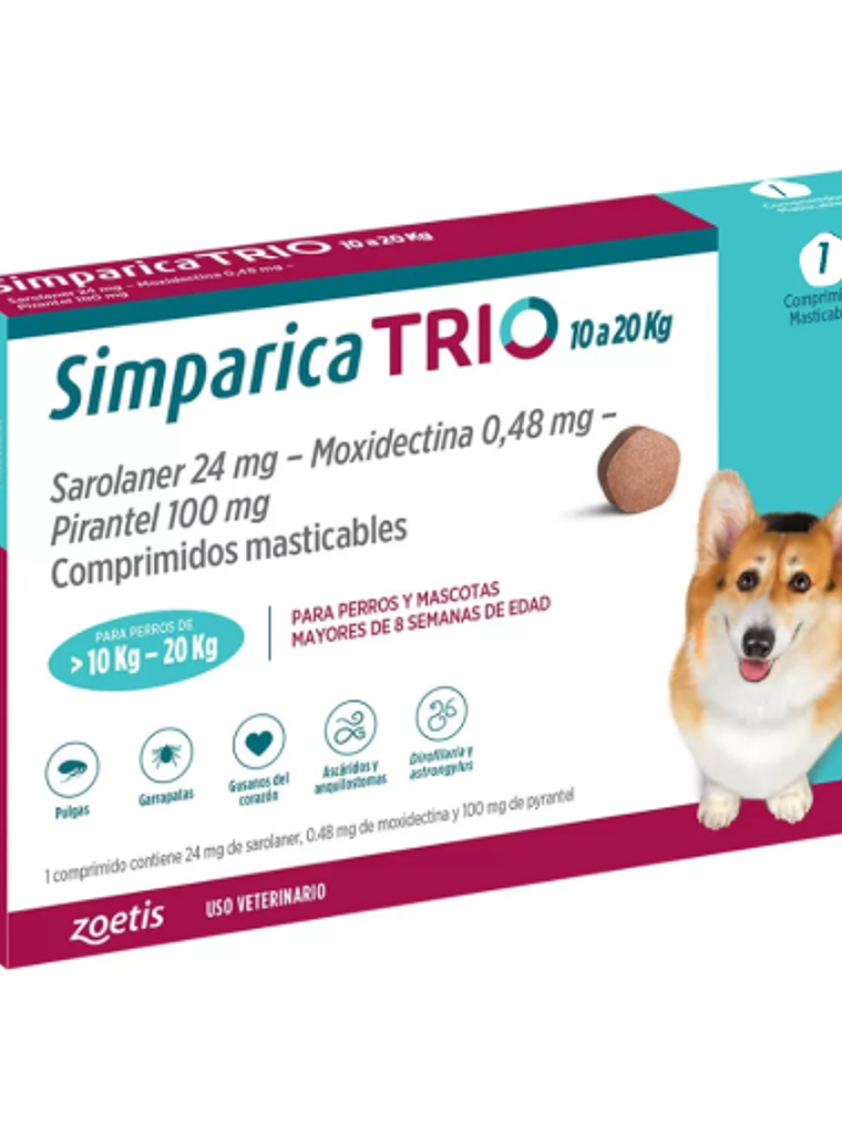 SIMPARICA TRIO PERRO PARA 10 a 20 KG 1 COMP 1