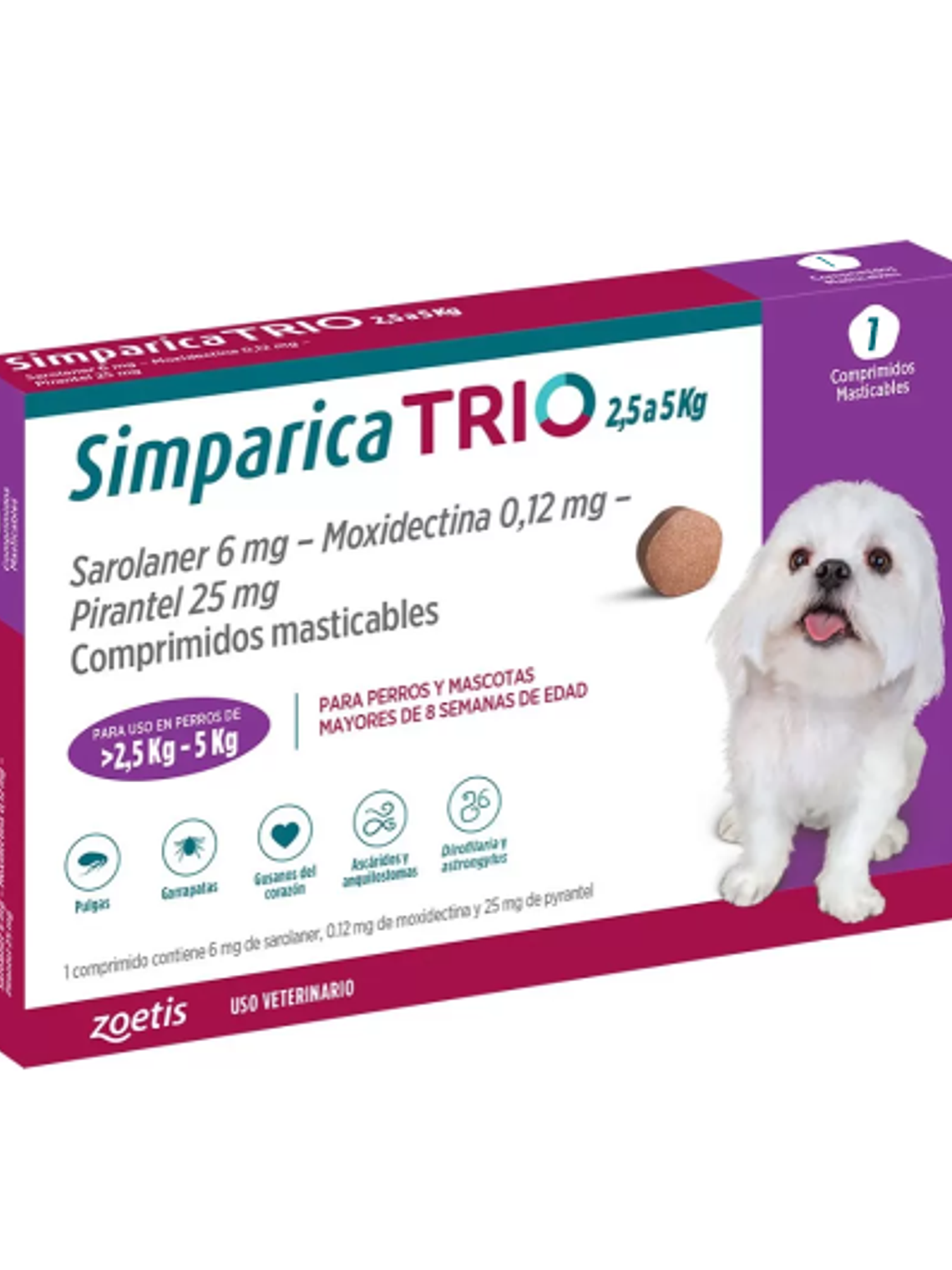 SIMPARICA TRIO PERRO  PARA 2.5 a 5 KG 1 COMP 1