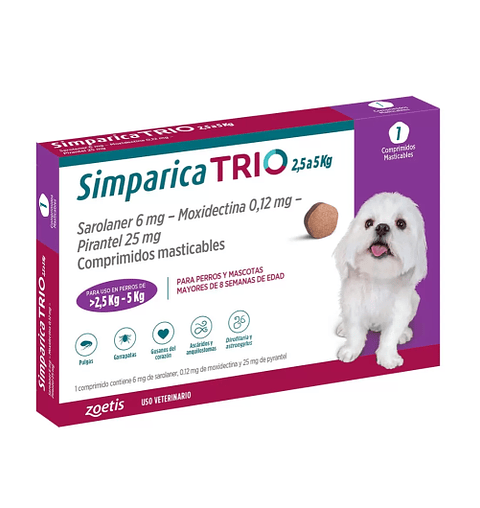 SIMPARICA TRIO PERRO  PARA 2.5 a 5 KG 1 COMP