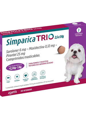 SIMPARICA TRIO PERRO  PARA 2.5 a 5 KG 3 COMP