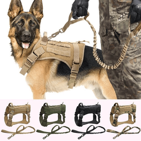 Chaleco Arnés Negro y De Camuflaje Táctico Para Perros Medianos Y Grandes