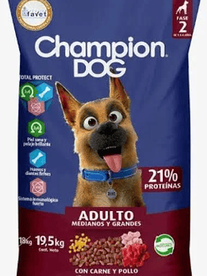 CHAMPION DOG ADULTO  19.5 KG , CARNE, POLLO , 1,5K EXTRA  