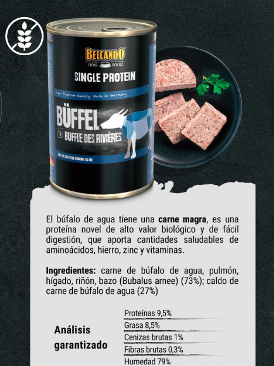 BELCANDO LATAS SINGLE PROTEIN BUFALO DE AGUA 400 GR 2