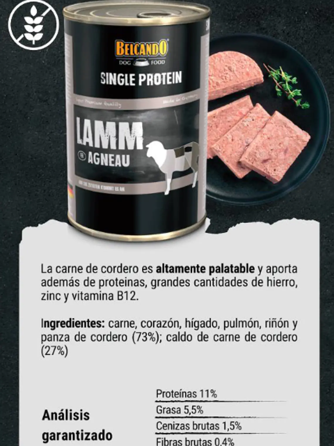BELCANDO LATAS SINGLE PROTEIN CORDERO 400 GR 2
