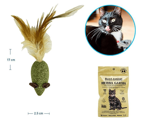 Juguete ratón de hierba gatera con plumas  para gatos