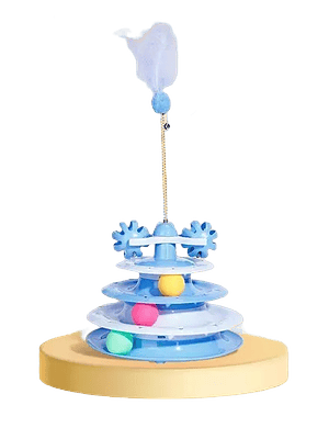 JUGUETE INTERACTIVO PARA GATO CON DISCOS, PELOTAS, CASCABEL Y PLUMAS . (Celeste, Verde, Orange)