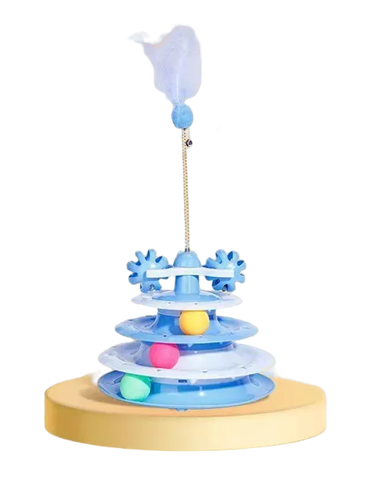 JUGUETE INTERACTIVO PARA GATO CON DISCOS, PELOTAS, CASCABEL Y PLUMAS . (Celeste, Verde, Orange) 2