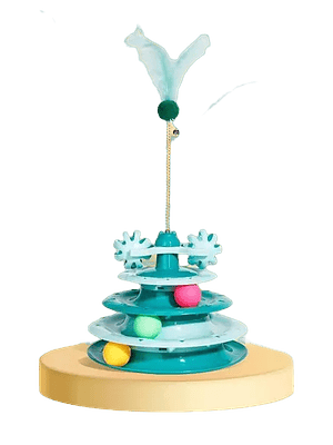 JUGUETE INTERACTIVO PARA GATO CON DISCOS, PELOTAS, CASCABEL Y PLUMAS . (Celeste, Verde, Orange)