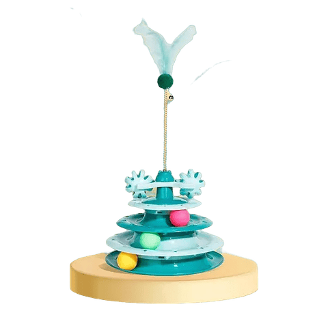 JUGUETE INTERACTIVO PARA GATO CON DISCOS, PELOTAS, CASCABEL Y PLUMAS . (Celeste, Verde, Orange)