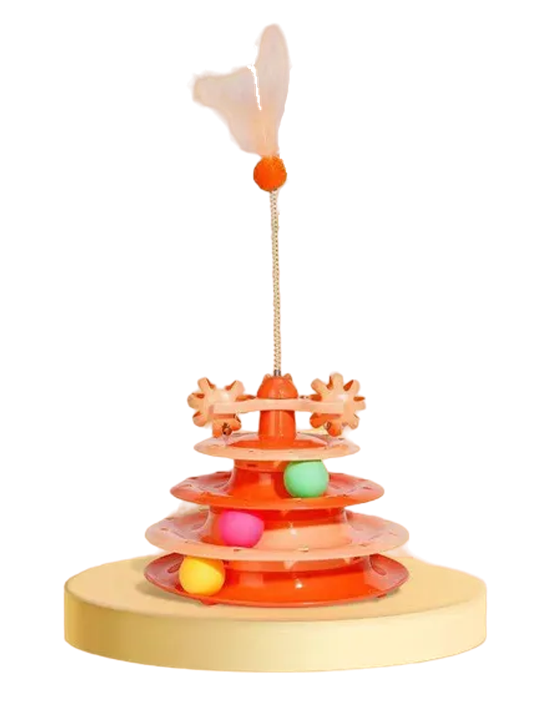 JUGUETE INTERACTIVO PARA GATO CON DISCOS, PELOTAS, CASCABEL Y PLUMAS . (Celeste, Verde, Orange) 3