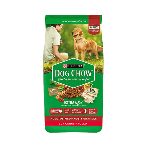 DOG CHOW EXTRALIFE ADULTO MEDIANOS Y GRANDES CARNE/POLLO 24 KG
