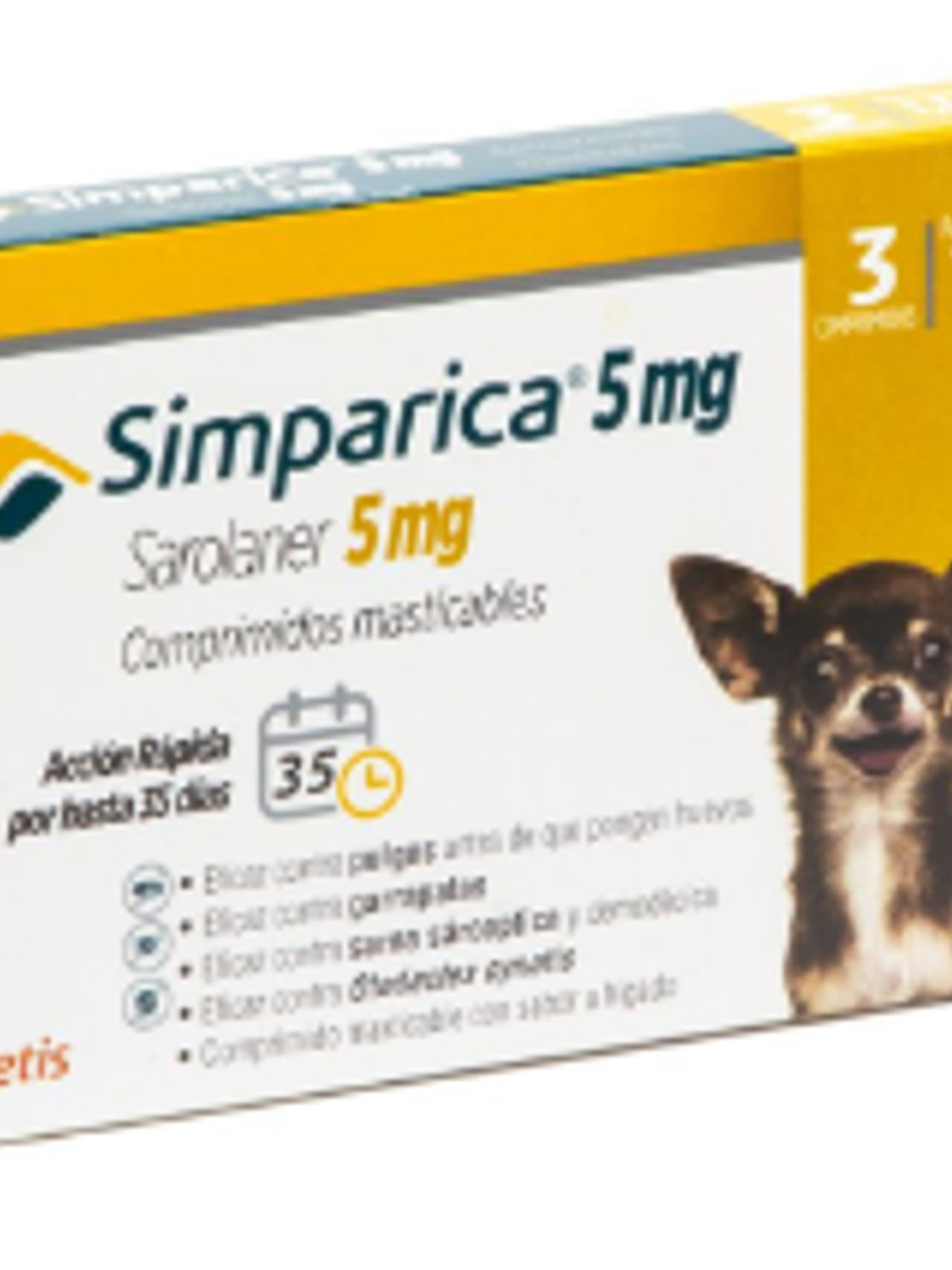 SIMPARICA PERRO 5 MG PARA 1.3 A 2.5 KG  3 COMP. 1