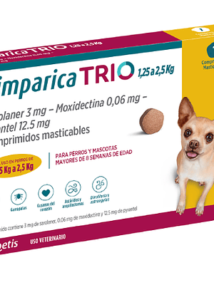 SIMPARICA TRIO 3 MG PARA  1,25 A 2,5 KG