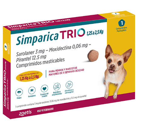 SIMPARICA TRIO 3 MG PARA  1,25 A 2,5 KG