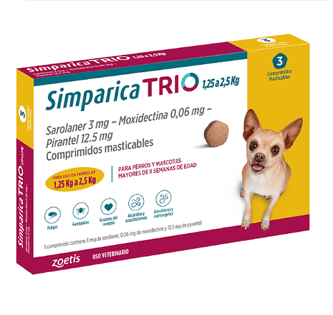 SIMPARICA TRIO 5 MG X 3 TAB. 1.3 - 2.5 KG