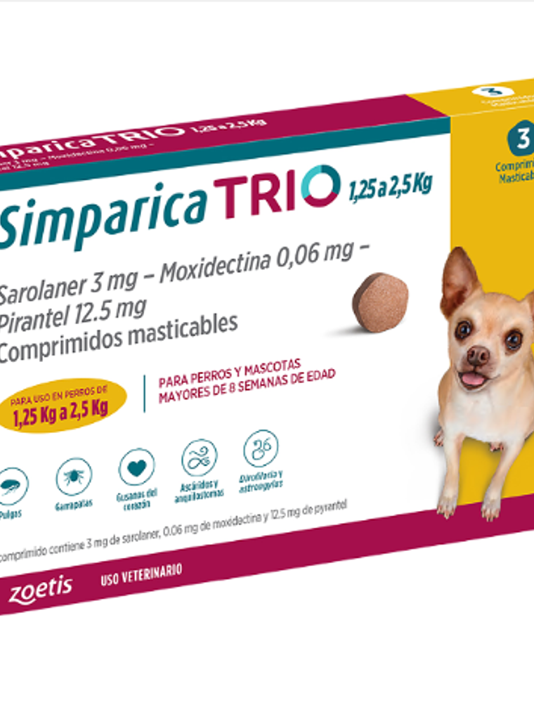 SIMPARICA TRIO 5 MG X 3 TAB. 1.3 - 2.5 KG 1