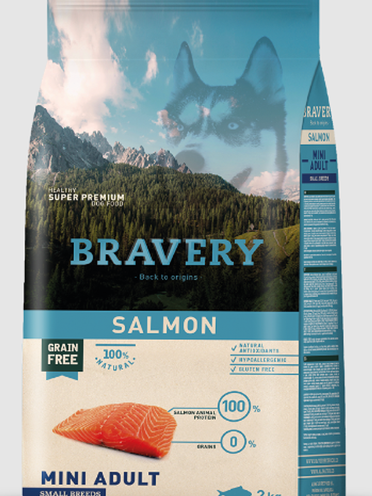 BRAVERY  MINI ADULT RAZA PEQUEÑA  SALMON  2 KG 1